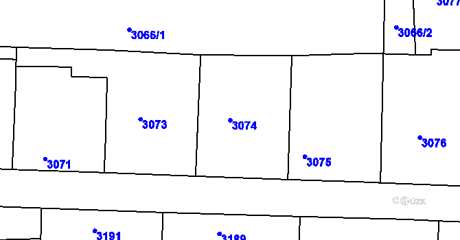 Parcela st. 3074 v KÚ Vracov, Katastrální mapa