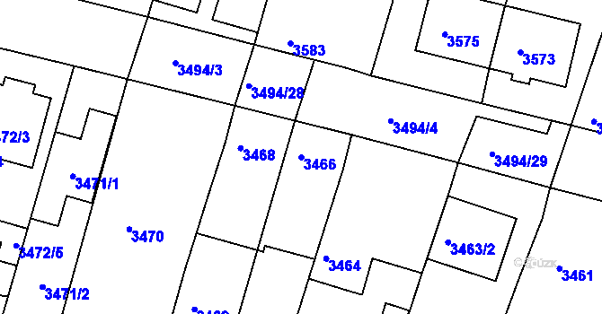 Parcela st. 3466 v KÚ Vracov, Katastrální mapa