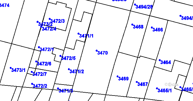 Parcela st. 3470 v KÚ Vracov, Katastrální mapa