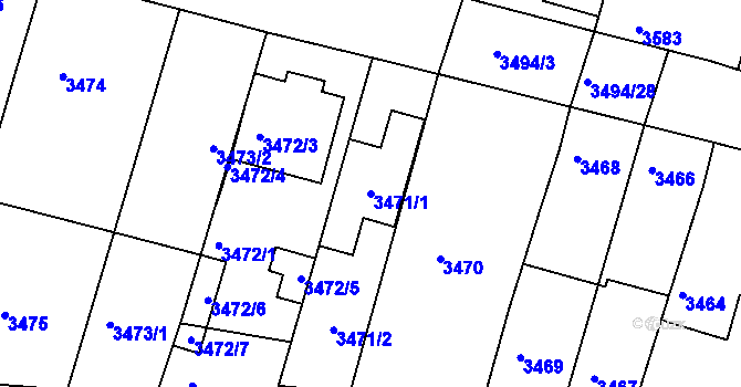 Parcela st. 3471/1 v KÚ Vracov, Katastrální mapa