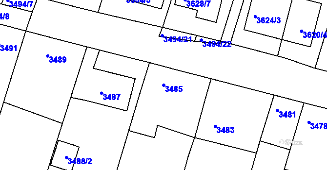 Parcela st. 3485 v KÚ Vracov, Katastrální mapa