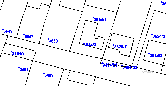 Parcela st. 3634/3 v KÚ Vracov, Katastrální mapa