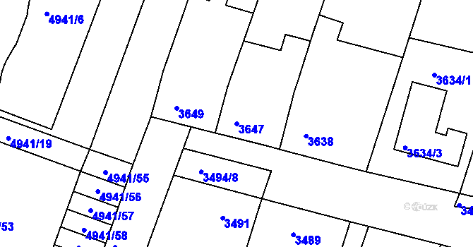 Parcela st. 3647 v KÚ Vracov, Katastrální mapa