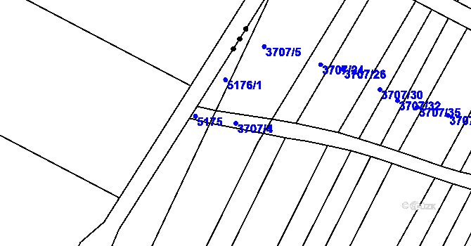 Parcela st. 3707/4 v KÚ Vracov, Katastrální mapa