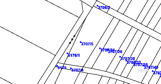 Parcela st. 3707/5 v KÚ Vracov, Katastrální mapa