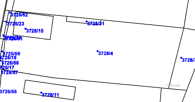 Parcela st. 3728/4 v KÚ Vracov, Katastrální mapa