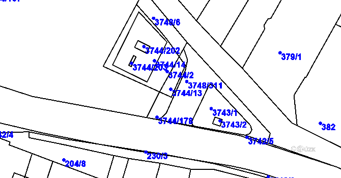 Parcela st. 3744/13 v KÚ Vracov, Katastrální mapa