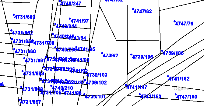 Parcela st. 4739/2 v KÚ Vracov, Katastrální mapa