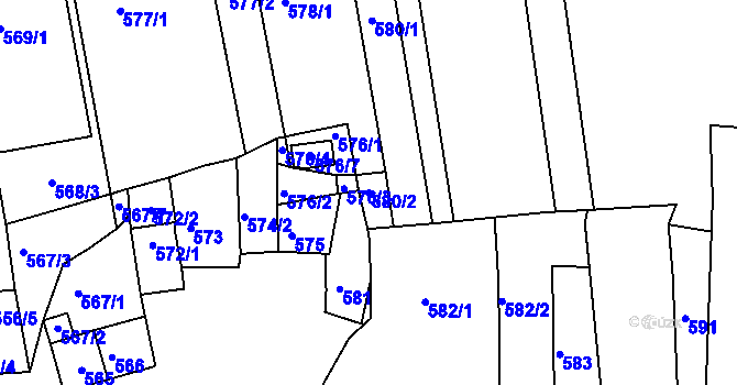 Parcela st. 580/2 v KÚ Vracov, Katastrální mapa