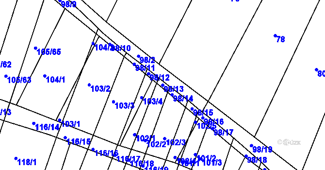 Parcela st. 98/13 v KÚ Vracov, Katastrální mapa