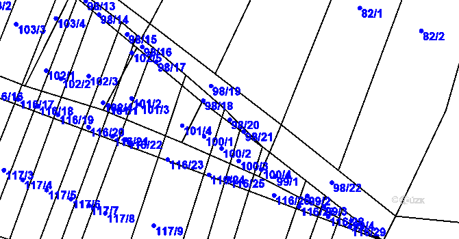 Parcela st. 98/20 v KÚ Vracov, Katastrální mapa