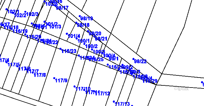 Parcela st. 100/4 v KÚ Vracov, Katastrální mapa