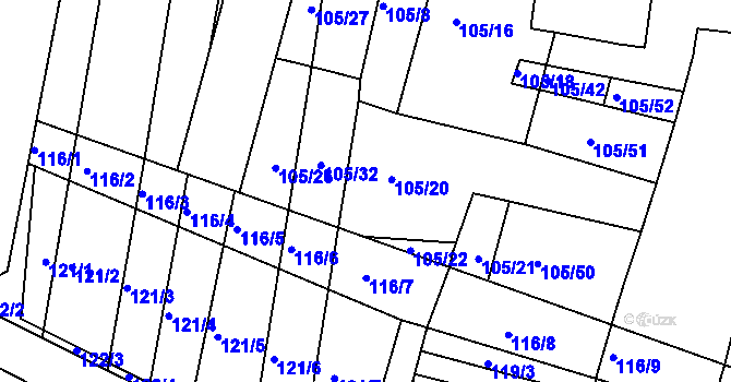 Parcela st. 105/34 v KÚ Vracov, Katastrální mapa