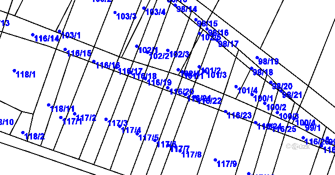 Parcela st. 116/20 v KÚ Vracov, Katastrální mapa