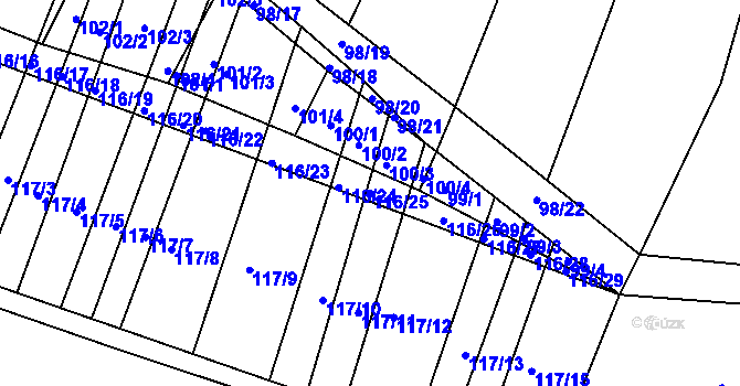 Parcela st. 116/25 v KÚ Vracov, Katastrální mapa