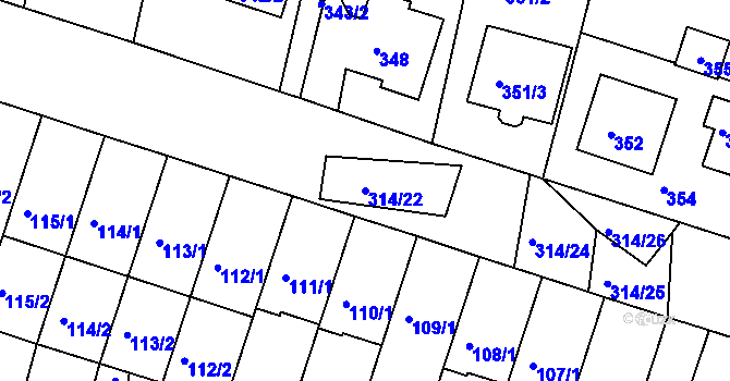 Parcela st. 314/22 v KÚ Vracov, Katastrální mapa