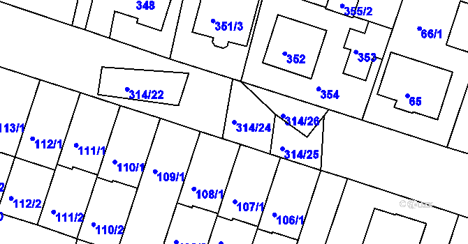 Parcela st. 314/24 v KÚ Vracov, Katastrální mapa