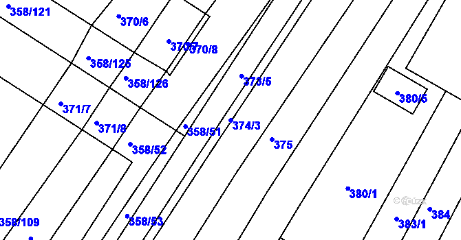 Parcela st. 374/3 v KÚ Vracov, Katastrální mapa