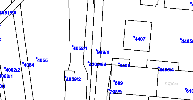 Parcela st. 989/1 v KÚ Vracov, Katastrální mapa