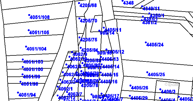 Parcela st. 989/13 v KÚ Vracov, Katastrální mapa