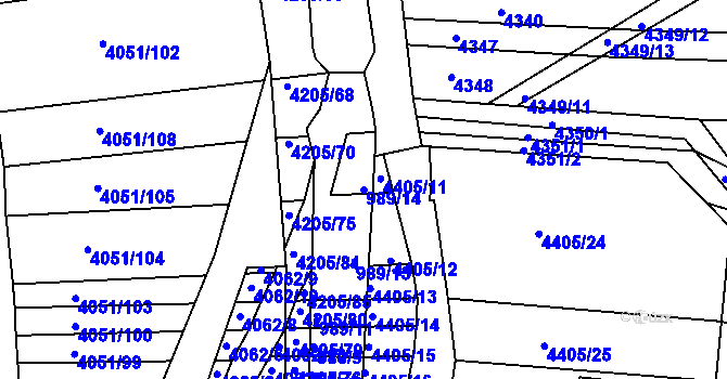Parcela st. 989/14 v KÚ Vracov, Katastrální mapa