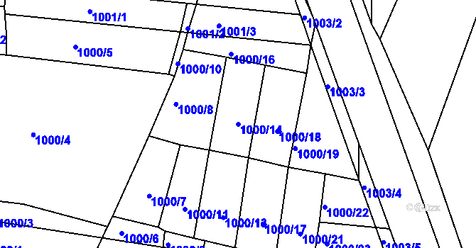 Parcela st. 1000/14 v KÚ Vracov, Katastrální mapa