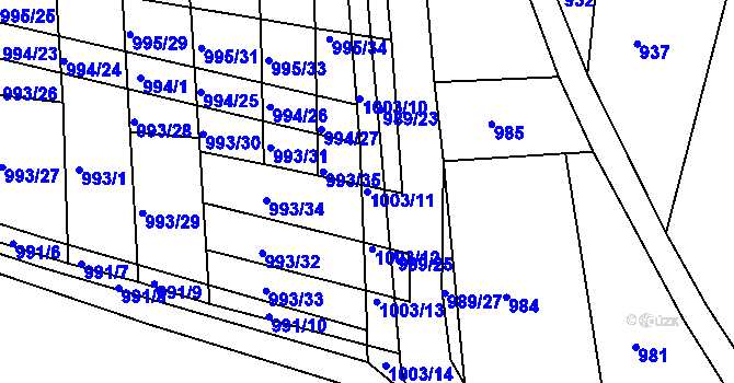 Parcela st. 1003/11 v KÚ Vracov, Katastrální mapa