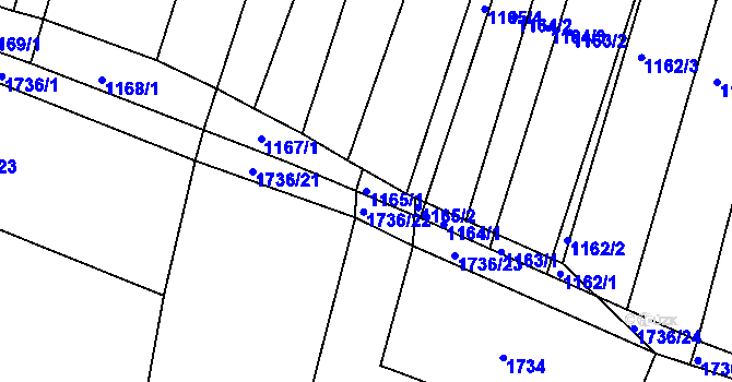 Parcela st. 1165/1 v KÚ Vracov, Katastrální mapa