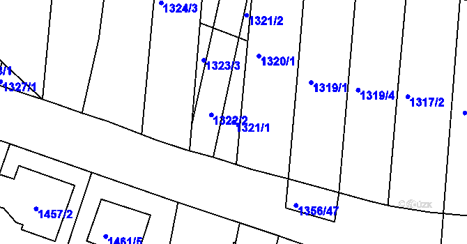 Parcela st. 1321/1 v KÚ Vracov, Katastrální mapa