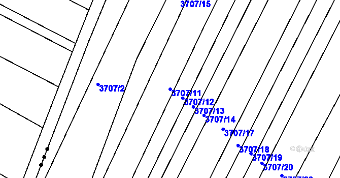 Parcela st. 3707/11 v KÚ Vracov, Katastrální mapa