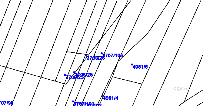 Parcela st. 3707/106 v KÚ Vracov, Katastrální mapa