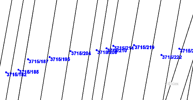 Parcela st. 3715/208 v KÚ Vracov, Katastrální mapa