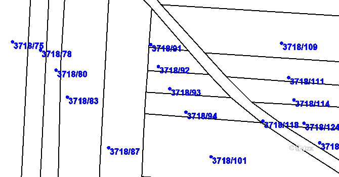 Parcela st. 3718/93 v KÚ Vracov, Katastrální mapa