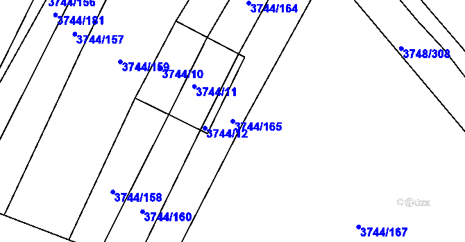 Parcela st. 3744/165 v KÚ Vracov, Katastrální mapa