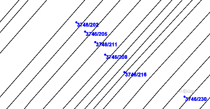 Parcela st. 3746/208 v KÚ Vracov, Katastrální mapa