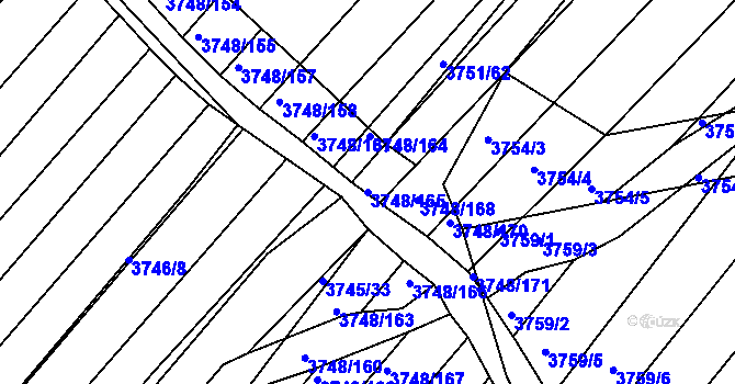Parcela st. 3748/165 v KÚ Vracov, Katastrální mapa