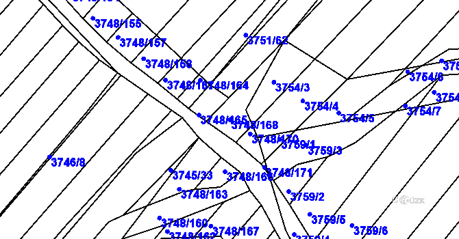 Parcela st. 3748/168 v KÚ Vracov, Katastrální mapa