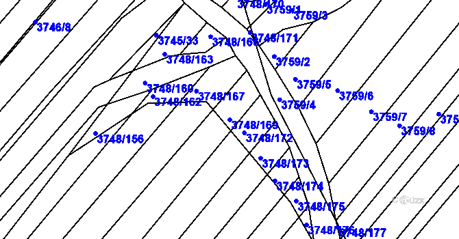 Parcela st. 3748/169 v KÚ Vracov, Katastrální mapa