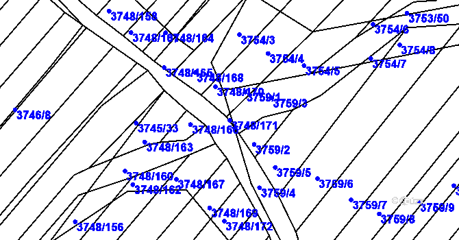 Parcela st. 3748/171 v KÚ Vracov, Katastrální mapa