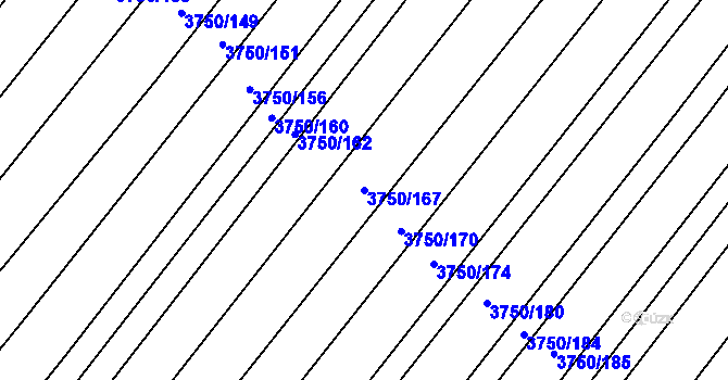 Parcela st. 3750/167 v KÚ Vracov, Katastrální mapa
