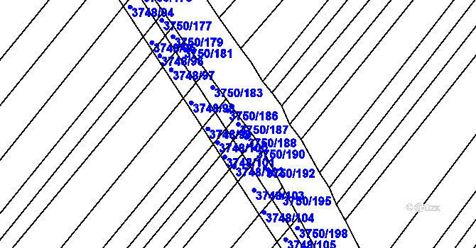 Parcela st. 3750/187 v KÚ Vracov, Katastrální mapa
