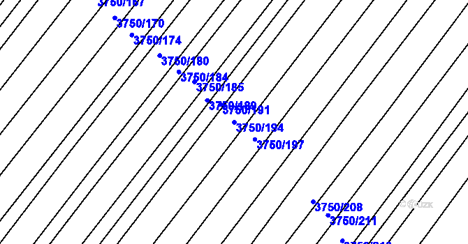 Parcela st. 3750/194 v KÚ Vracov, Katastrální mapa