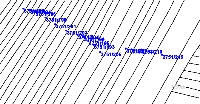 Parcela st. 3751/205 v KÚ Vracov, Katastrální mapa