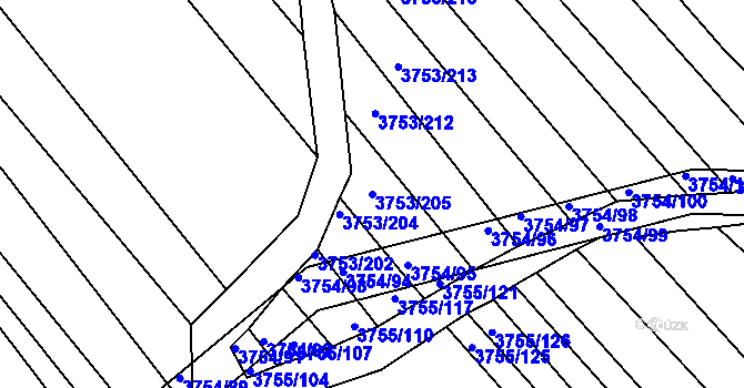 Parcela st. 3753/205 v KÚ Vracov, Katastrální mapa