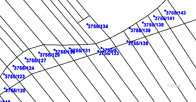 Parcela st. 3755/133 v KÚ Vracov, Katastrální mapa