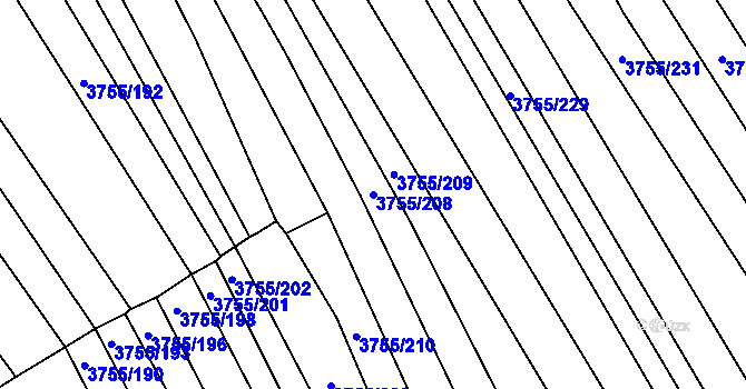Parcela st. 3755/208 v KÚ Vracov, Katastrální mapa