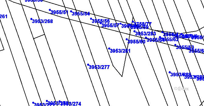 Parcela st. 3953/279 v KÚ Vracov, Katastrální mapa
