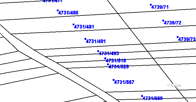 Parcela st. 4731/493 v KÚ Vracov, Katastrální mapa