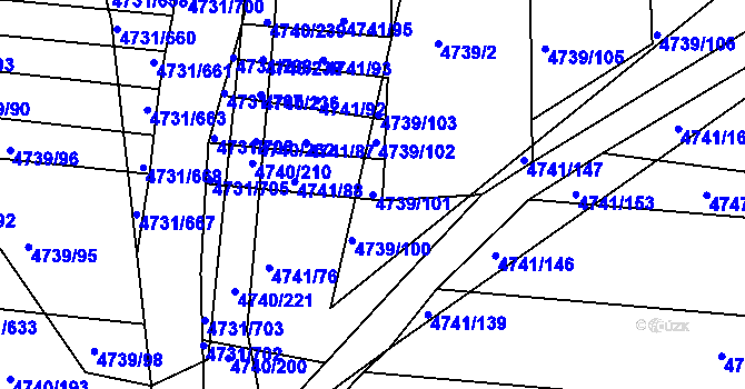 Parcela st. 4739/101 v KÚ Vracov, Katastrální mapa