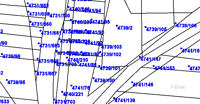 Parcela st. 4739/102 v KÚ Vracov, Katastrální mapa